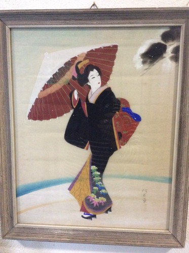 Geisha mit schirm - gemalt, auf