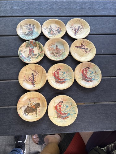 Vintage bambusteller set - vintage,