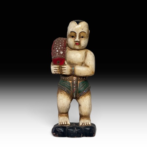 Holzfigur junge mit fisch - mit,